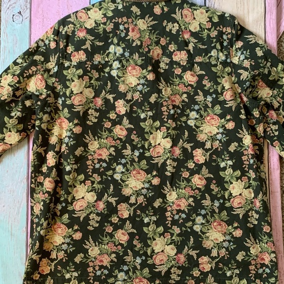 Vintage 90s Lauren Ralph Lauren Green Floral Jacket with Brown Corduroy Collar - Picture 9 of 11